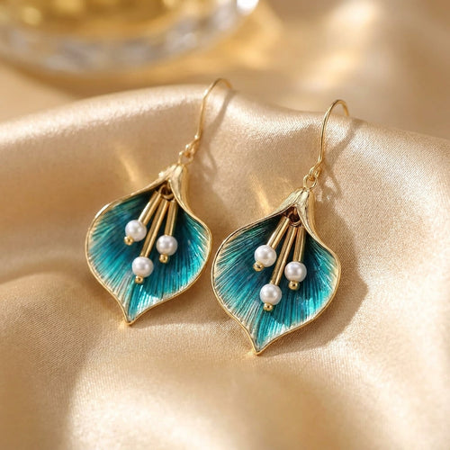 Vintage srebrni uhani – moder lotos